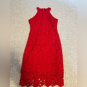 SHEIN Red Lace Halter Midi Dress